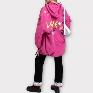 Frankie Morello Graffiti Pink Parka Coat Rosa
